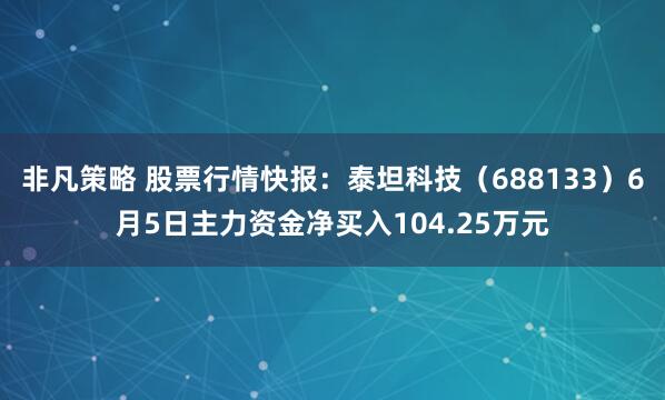非凡策略 股票行情快报：泰坦科技（688133）6月5日主力资金净买入104.25万元